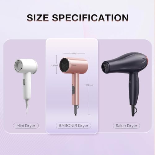 BABONIR 1875W Diffuser Hair Dryer, Ionic Foldable Blow Dryer, Pink - Image 4