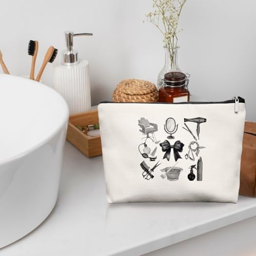 Black & White Hairstylist Makeup Bag, Aesthetic Salon Travel Organizer, Cosmetology Student Gifts for Women, Hairdresser Accessories Pouch for Teen Girls, 7.5 x 10 in - Image 4