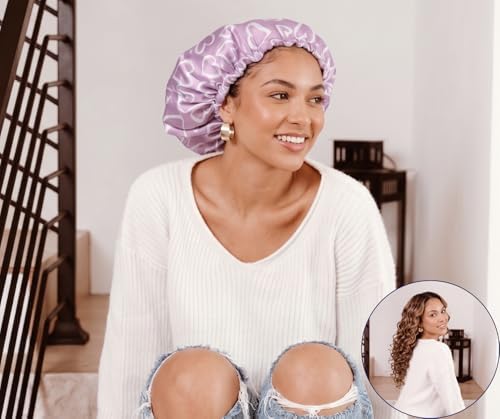 Glow By Daye Satin Bonnet, Double-Layered and Adjustable Satin Sleep Cap, Extra Large, Reversible (US, Alpha, One Size, X-Large, Pink Heartbreaker) - Image 4