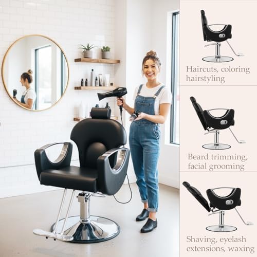 Black Reclining Salon Barber Chair for Hair Stylist, Professional Hair Stylist Chairs with Heavy Duty Hydraulic Pump, All Purpose Styling Hairdresser Braiding Shampoo Chair for Spa Home Euipment - Image 6
