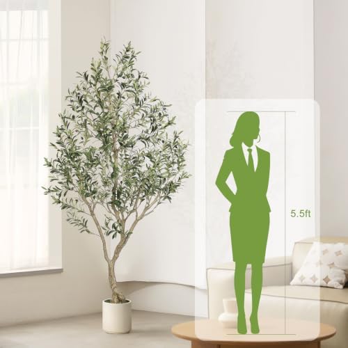 LYERSE Faux Olive Tree 7ft with Sturdy White Planter, Artificial Olive Tree - Image 3