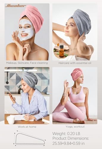 Hicober Microfiber Hair Towel Wrap for Women,Quick Dry, Pink Grey, 2-Pack - Image 5