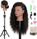 18" Human Hair Mannequin Head with Adjustable Tripod Stand by Unknown