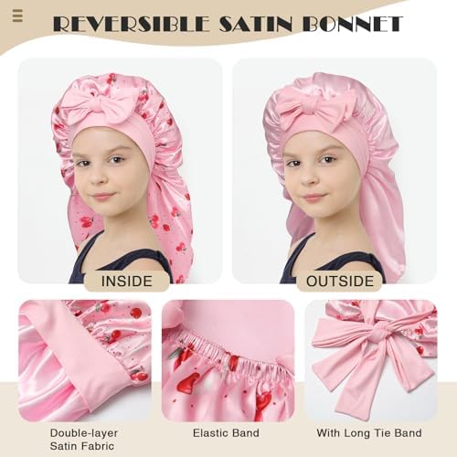 AWAYTR Kids Bonnets for Girls - Satin Long Hair Braid Bonnet for Sleeping - Image 2
