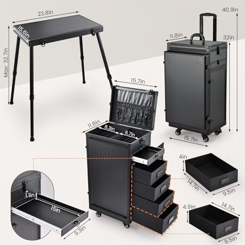 Joligrace Rolling Manicure Table 5 Drawers Makeup Case Foldable Nail Desk - Image 6