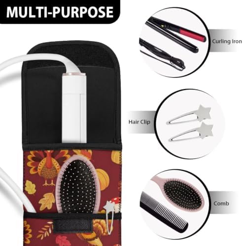 Brown Thanksgiving Turkey Flat Iron Case Heat Resistant Neoprene Curling Iron Cover Bag with Pocket Curling Iron Organizers and Storage for Flat Iron, Straightener, Curling Wand/Curling Iron - Image 7