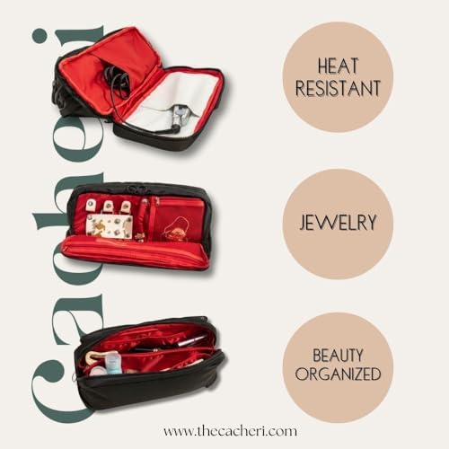 LARGE All in One Travel Toiletry Bag, Makeup Bag with Jewelry Compartment and Heat-Resistant Pocket for Hair Tools - Image 2