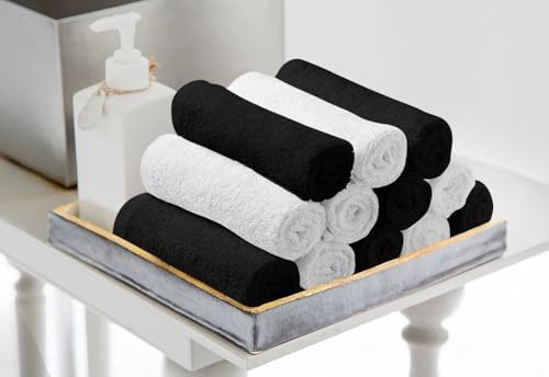 Avalon Towels Salon Towel - Black and White Hand Towels Bulk Pack of 24 - 100% Cotton Absorbent Spa, Facial & Gym Towel for Working Out - 16x27 Inches (Not Bleach Proof) - Image 3
