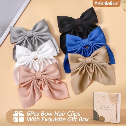 Seiolieliou 6Pcs Hair Bows for Women, Silky Satin Bow Hair Clips for Girls - Image 7