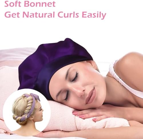 Heatless Curls Overnight Headband, 70'' No Heat Hair Curlers with Hair Bonnet for Sleeping, Light Purple - Image 2