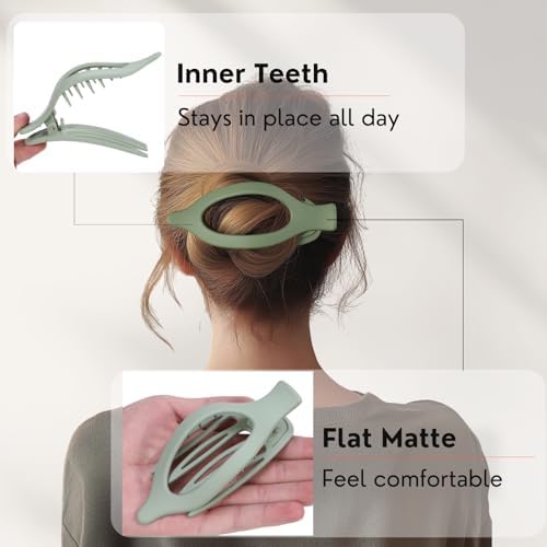 8 Pack Green Flat Hair Clips – Matte Large French Green Claw Clips for Women & Girls, No-Slip Strong Hold Gradient Barrettes for Thick or Thin Hair, Nature Inspired Cottagecore Look - Image 3