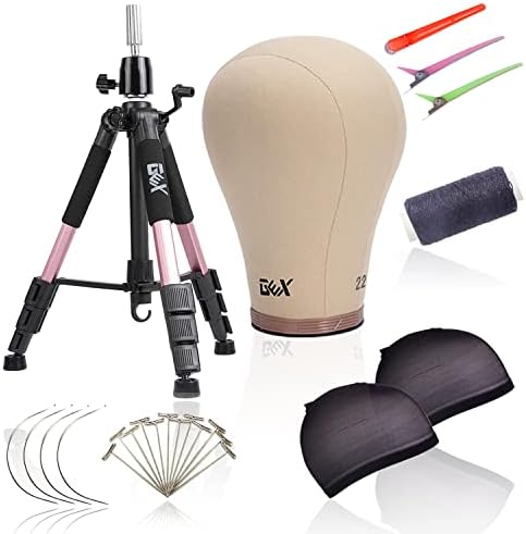 GEX 23" Canvas Cork Wig Head with 55" Mannequin Tripod For Wig Making Cosmetology Hairdressing Display Training Doll Head Adjustable Alloy Stand by GEXWorldwide