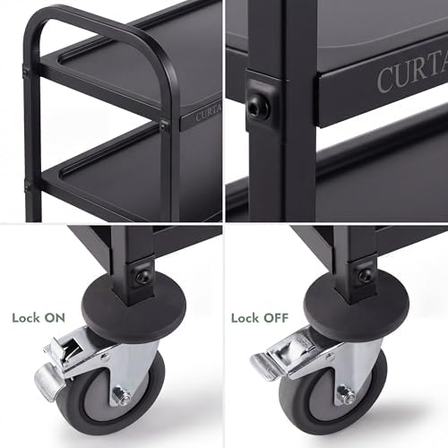 CURTA Black Stainless Steel Serving Cart, 3-Tier Rolling Utility Trolley (38"x20"x37"), Heavy Duty Painted Kitchen Cart on Wheels with Brakes, Commercial Grade for Restaurant, Hotel, Salon & Lab - Image 6