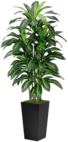 ASTIDY Artificial Plant 5FT Dracaena Fake Tree with Black Tall Planter by ASTIDY