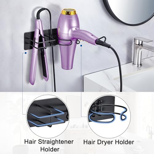 Hair Dryer and Straightener Holder Wall Mounted, Self Adhesive Blow Dryer and Flat Iron Storage Hair Tool Organizer for Bathroom Vanity (Black) - Image 5