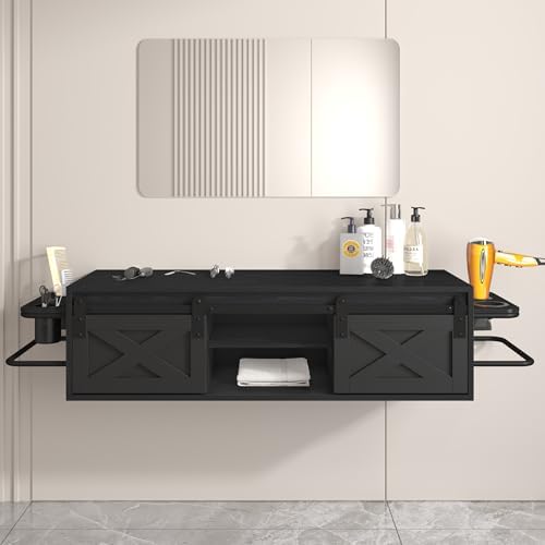 Floating Salon Station with Multifunctional Storage Space, Black by LINKRISEED