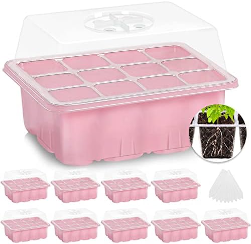 MIXC 10 Packs Seed Starter Tray ，Seed Starter Kit with Humidity Dome (120 Cells Total Tray) Seed Starting Trays Plant Starter Kit and Base Mini Greenhouse Germination Kit for Seeds Growing Starting by MIXC