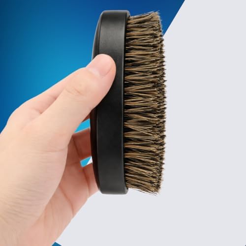 Beard Brush for Men, Natural Boar Bristles, Black Oval Wave Brush, Warp Resistant Wood Handle, for Fuller Thicker Hair, Beard & Mustache Growth, Exfoliation (Black 2) - Image 2