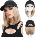 SEGO Baseball Cap with Hair Extensions for Women Heat Resistant Synthetic 6" Adjustable Short Straight Hairpiece Replacement Wigs in Black Hat for Girls 85P613 Light Blonde Mix Bleach Blonde by SEGO
