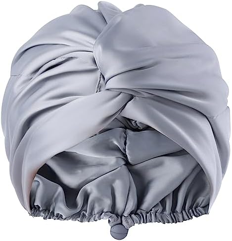 Gray Adjustable Silk Bonnet Satin Curly Hair Wrap for Sleeping Women by KAAHYNNO