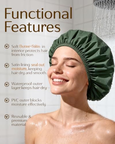 Yanibest Frizz Free Satin Lined Shower Cap with Soft Elastic Band - Image 2