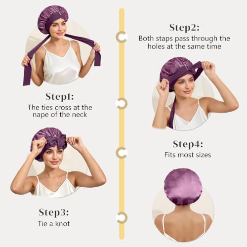 ZIMASILK 100% Mulberry Silk Bonnet for Sleeping Women Long Hair, Dark Mauve - Image 6
