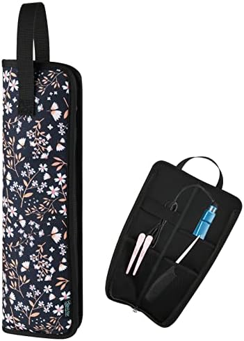 Beautyflier Premium Universal Flat Iron Holder Tavel Bag, Heat-Resistant Canvas Travel Tote Bag for Hair Straighteners, Ideal for Home & Travel Use, Fits Most Hair Tools (White Flower) by Beautyflier