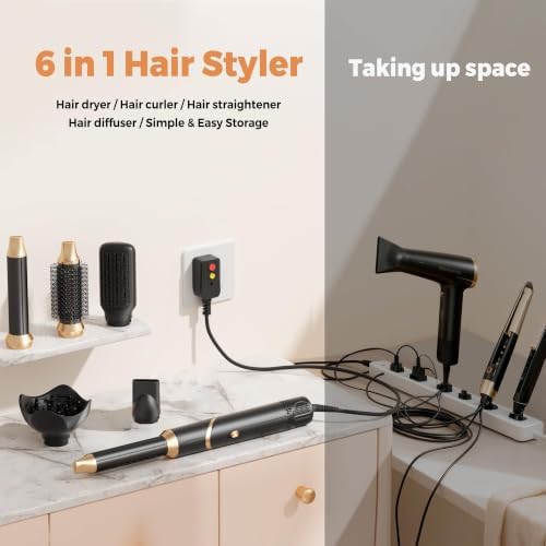 6 in 1 Hair Dryer Brush, Foldable Blow Dryer Brush with Air Styler Curler Wrap, Detachable Hot Air Brush Dry,Volumize, Straight,Curl, Negative Ion Brush Blow Dryer with Diffuser, Hair Styler Tools - Image 2