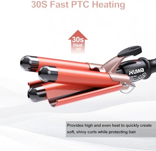 kuwa Crimper Hair Tool,3 Barrel Curling Iron,hairCrimper for Women,Hair Waver with LCD Temperature Display,Long-Lasting Natural Tight Waves - Image 2