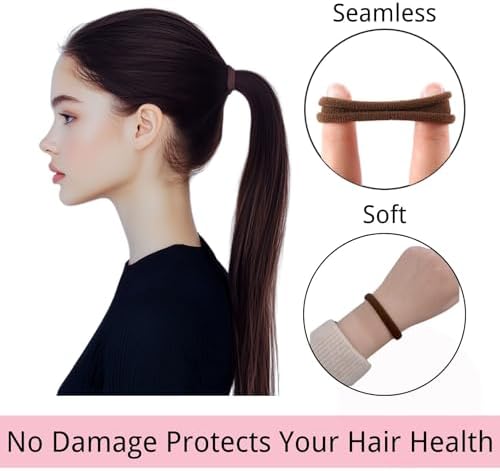LuSeren 120 Pcs No Damage Thick Hair Ties, Large Soft Seamless Nylon Hair Elastics for Women, Ponytail Holders - Blonde & Brown - Image 4