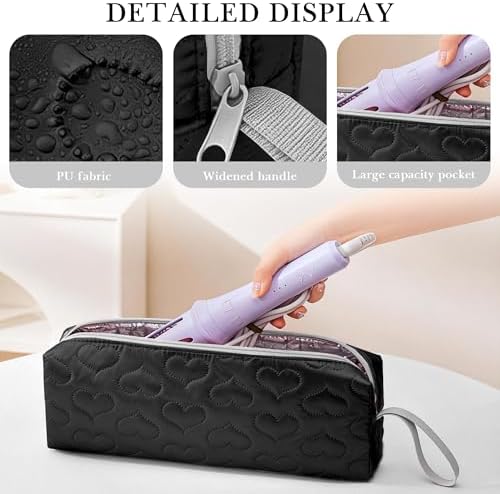 Heat Resistant Hair Tools Travel Bag, Portable Storage Case Pouch with Heart Pattern for Curling Irons, Flat Irons, Hair Straighteners and Accessories (Black) - Image 3