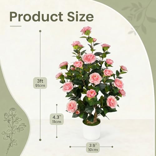 2 Pack 3FT Artificial Camellia Trees with Pink Flowers - Image 2