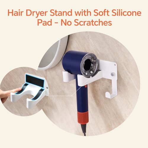 Dyson Hair Dryer Holder, Blow Dryer Holder Self Adhesive Hair Dryer Holder Wall Mounted Aluminum Hair Tool Organizer Blow Dryer Holder for Bathroom White CHOCHYAH - Image 2