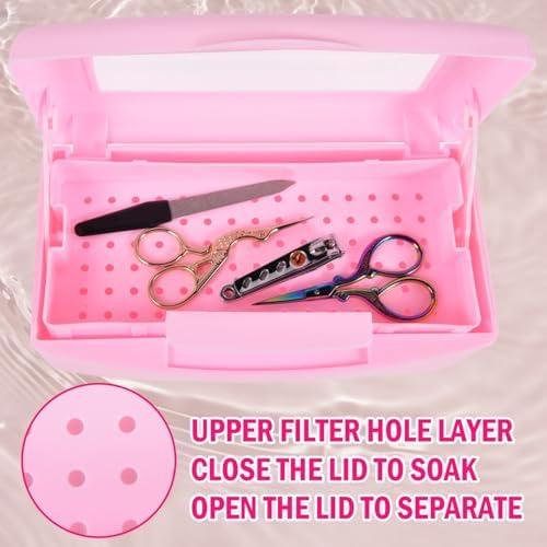 YoleShy Nail Tool Cleaning Box Pink Plastic Clean Container for Tweezers Esthetician Essentials Clean Jar for Hair Salon, Spa & Cutter Manicure Equipment-Nail Art Tool - Image 4