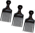 (3 Pack) 5.25" Plastic Afro Pick Lift Hair Comb Detangle Wig Braid Hair Man Styling Comb (Black_B) by LUXXII