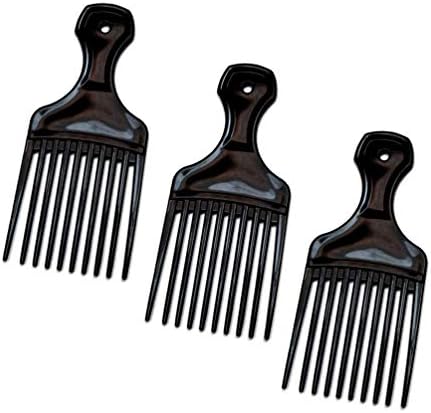 (3 Pack) 5.25" Plastic Afro Pick Lift Hair Comb Detangle Wig Braid Hair Man Styling Comb (Black_B) by LUXXII