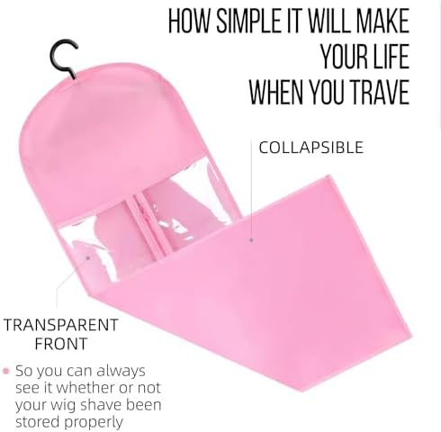 12 PCS Dustproof Portable Wig Storage Bags with Hanger for Hair Extensions 60cm x 30cm, Wig Bags Storage with Hanger, Wig Storage(Pink) - Image 6