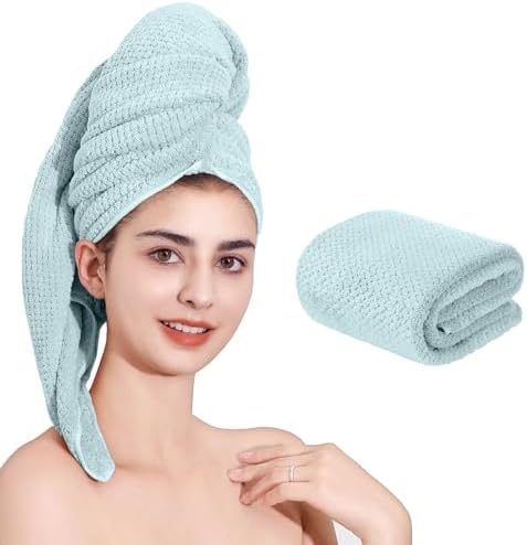 Microfiber Hair Towel Quick Dry Hair Towel Hair Drying Towels Suitable for All Kinds of Hair Ultra Absorbent Long and Thick Hair 24X48inch Blue (1pcs) by LAOJBABA