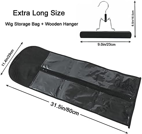 Hair Extension Holder, Extra Long Wig Storage Bag with Hanger for Multiple Wigs Hairpieces, Portable Wig Bags Storage Style Hair Travel Hair Extensions Bag (31.5 Inch, 1Pcs Black) - Image 3