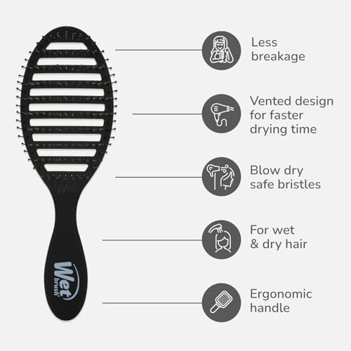 Wet Brush Speed Dry Hair Brush, Black Frost - Vented Design & Soft HeatFlex Bristles Are Blow Dry Safe - Ergonomic Handle Manages Tangles - Pain-Free Hair Accessories - Image 4