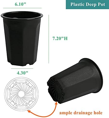 8 Pack 6.10 Inch Black Plastic Deep Nursery and Seedling Pots, Round Planter Container for Transplanting, Cutting, Succulent - Image 2