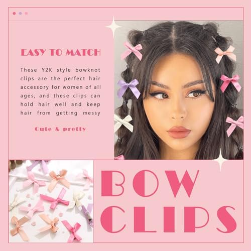 30PCS Mini Bow Hair Clips 5 Colors Cute Hair Bows Clip Kawaii Hair Ribbon Clips Satin Beige Purple Pink Bow Hair Accessories for Girls Women - Image 2
