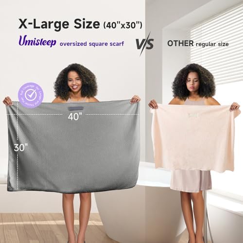 Umisleep Extra Large Microfiber Hair Towel, Ultra Absorbent, Grey, Camel - Image 6