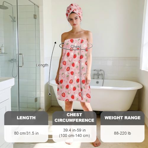 Absorbent Bath Towel Wrap Set (32 X 60 in), Pink Strawberry Towel - Image 2