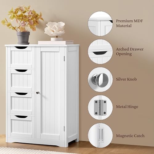 Yaheetech Small Bathroom Storage Cabinet with 4 Drawers & Door, White - Image 6