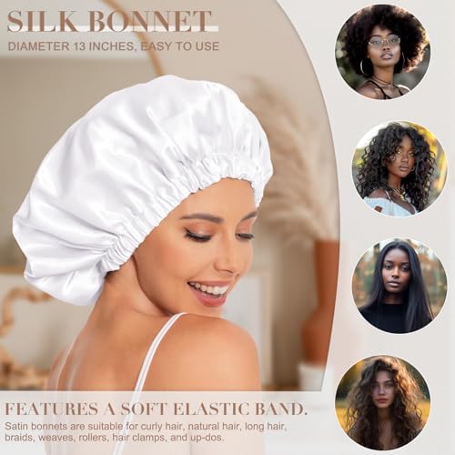 Edoneery Satin Bonnet for Sleeping Women, Double Layer Curly Hair Cap - Image 3