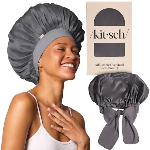 Kitsch XL Satin Bonnet for Sleeping - Charcoal by Kitsch