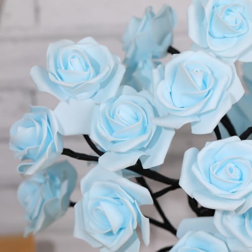 Drawelry Rose Flower Tree Lamp - LED Rose Tree Table Lamp USB/Battery Powered Artificial Bonsai Flower Night Light for Bedroom Living Room Party Wedding Birthday Decor (Blue) - Image 6