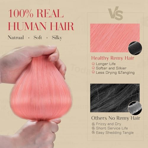 Rich Choices Real Human Hair Clip In Extensions-6 Pcs Single Clip Design-Invisible Clip in Extensions for Thin Hair-Hairpieces for Women/Men-14 Inches Pink-Halloween Hair Decorations - Image 4
