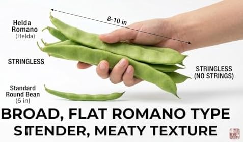 Bean Seeds for Planting Vegetables and Fruits. Pole Beans,Bush Beans,Romano Beans.Non GMO Garden Seeds for Home Vegetable Garden-Organic Stringless Heirloom Romano Green Pole Bean Seeds Helda-30ct+ - Image 2